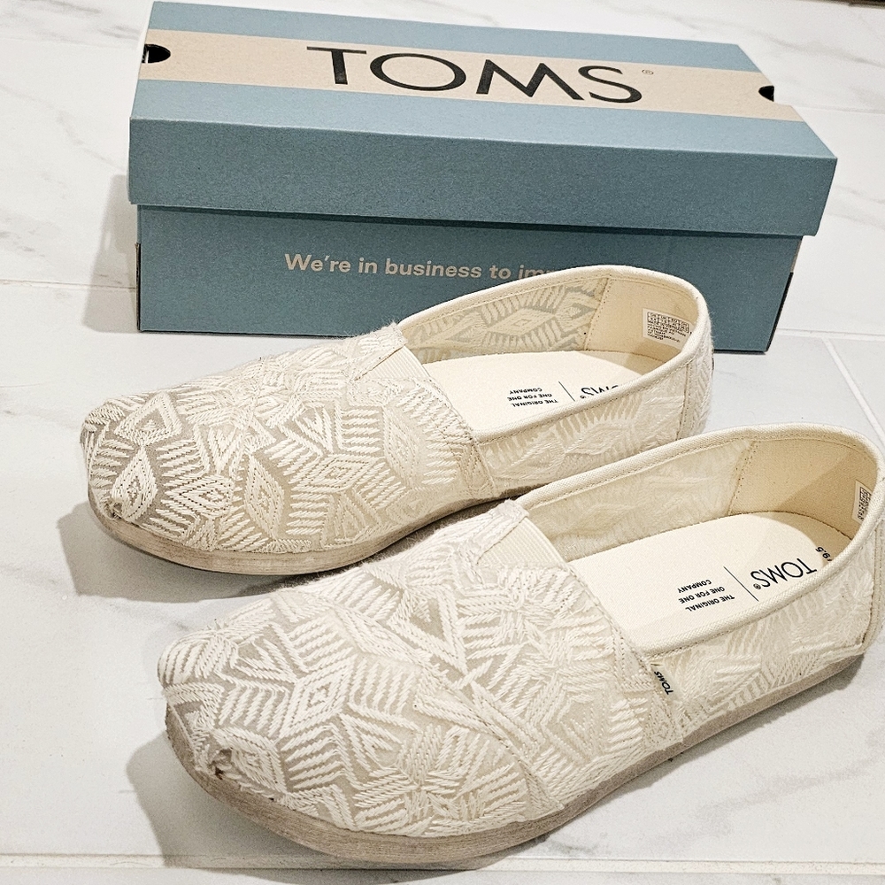 Toms Alpargata Natural Geo Lace Shoes Women's Size 9.5